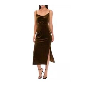 Taylor Olive Green Velvet Cowl-Neck Strappy Midi Dress Party Size 4 Small